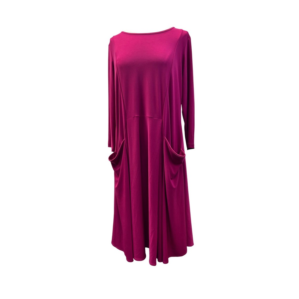 Comfy USA Midi Dress Womens Medium Magenta Pink Excellent Long Sleeve Pockets